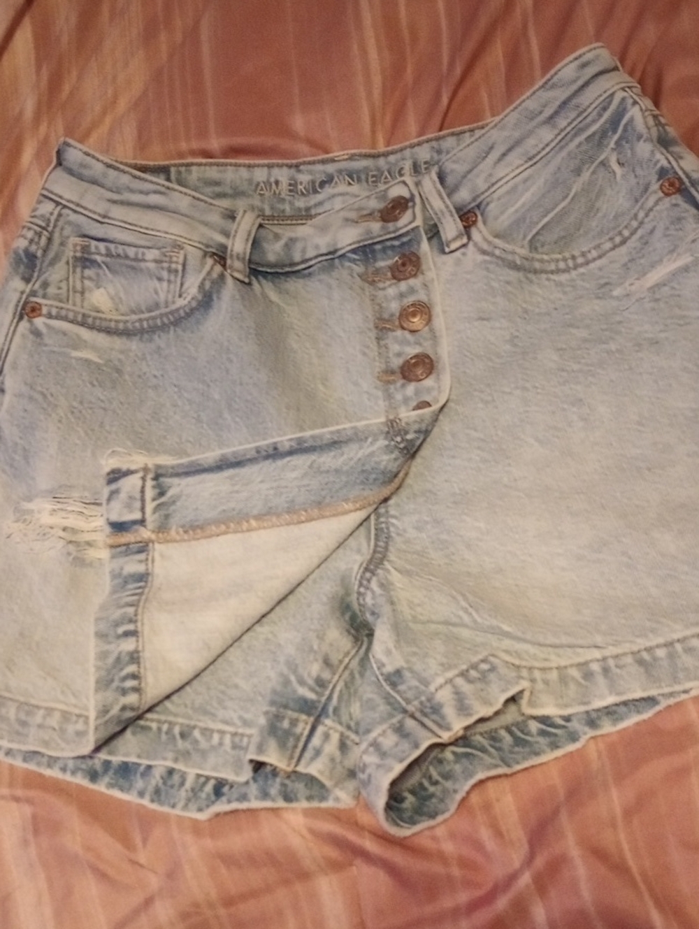 American Eagle Outfitters Light Blue High-Waist Button-Front Denim Shorts